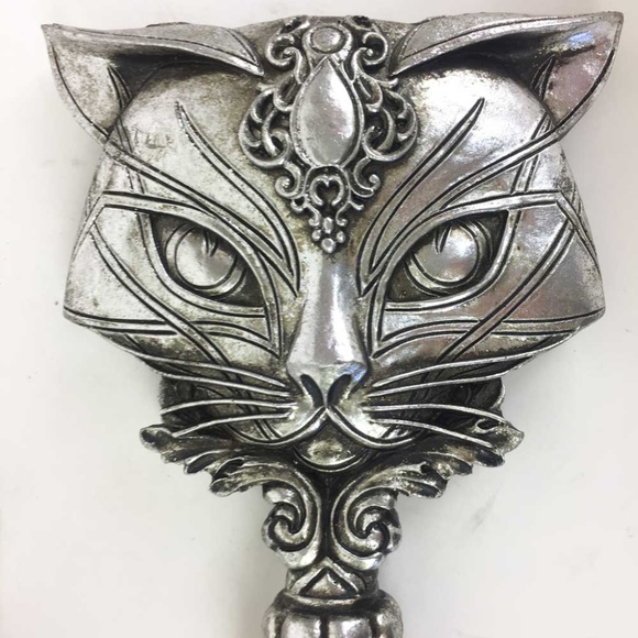 Alchemy Gothic Egyptian Style Cat Hand Mirror Antiqued Silver Resin - Picture 8 of 9